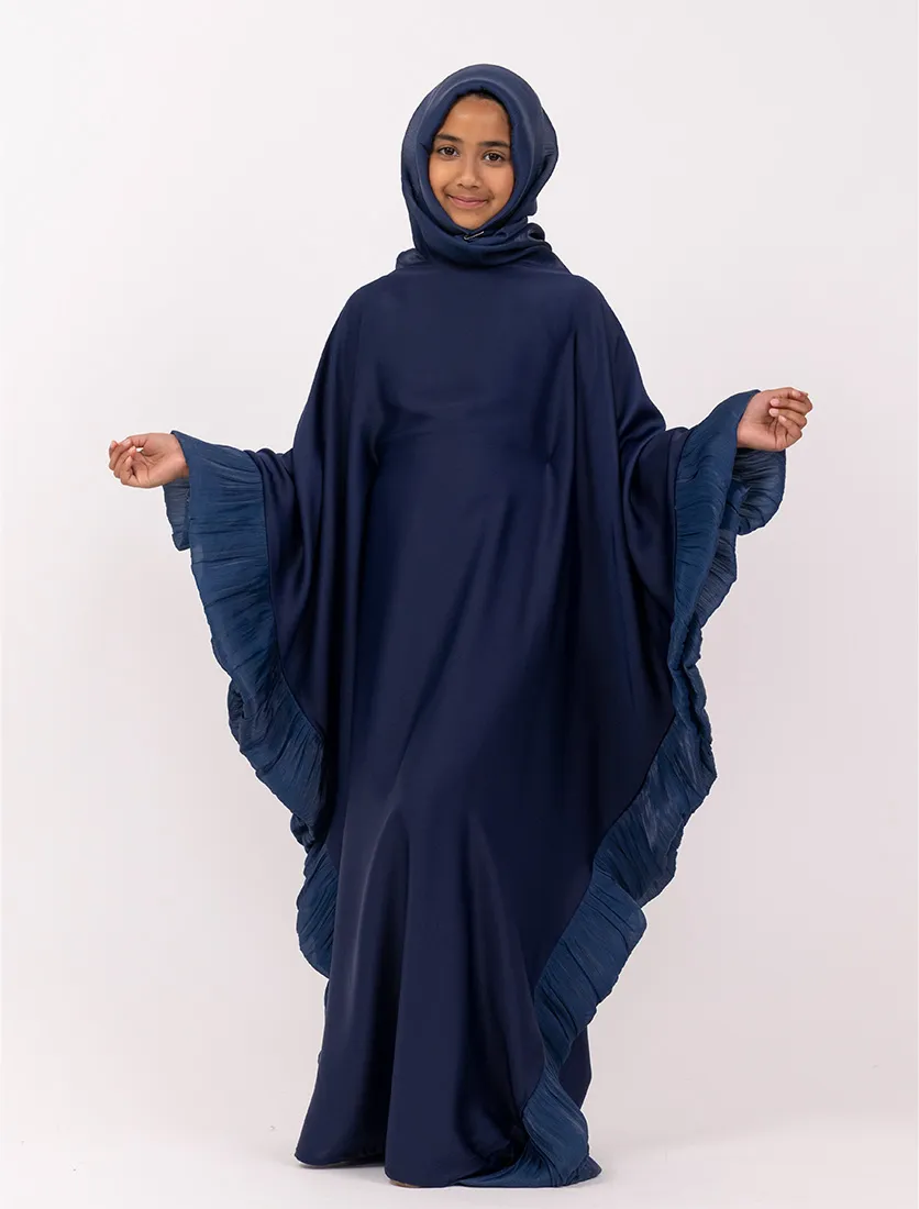 Navy Girls Organza Trim Kaftan